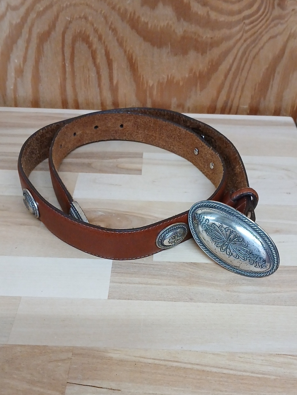 Brighton Vintage Brown Leather Western Belt with Silver Conchos Size Large